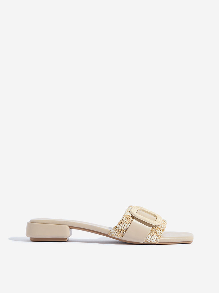 LUNA BLU Ivory Buckle-Detailed Heel Sandals