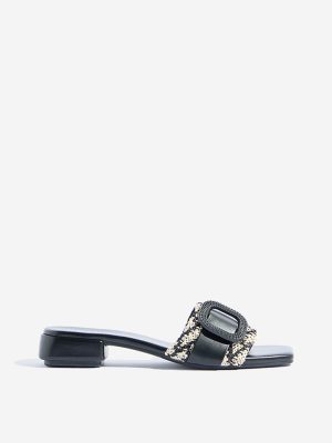 LUNA BLU Black Jute-Textured Slides