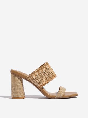 LUNA BLU Light Brown Raffia-Textured Heel Sandals