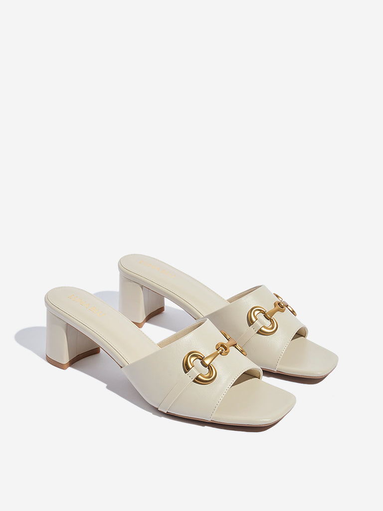 LUNA BLU Ivory Hardware-Detailed Block Heel Sandals - Image 2
