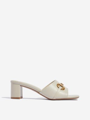 LUNA BLU Ivory Hardware-Detailed Block Heel Sandals
