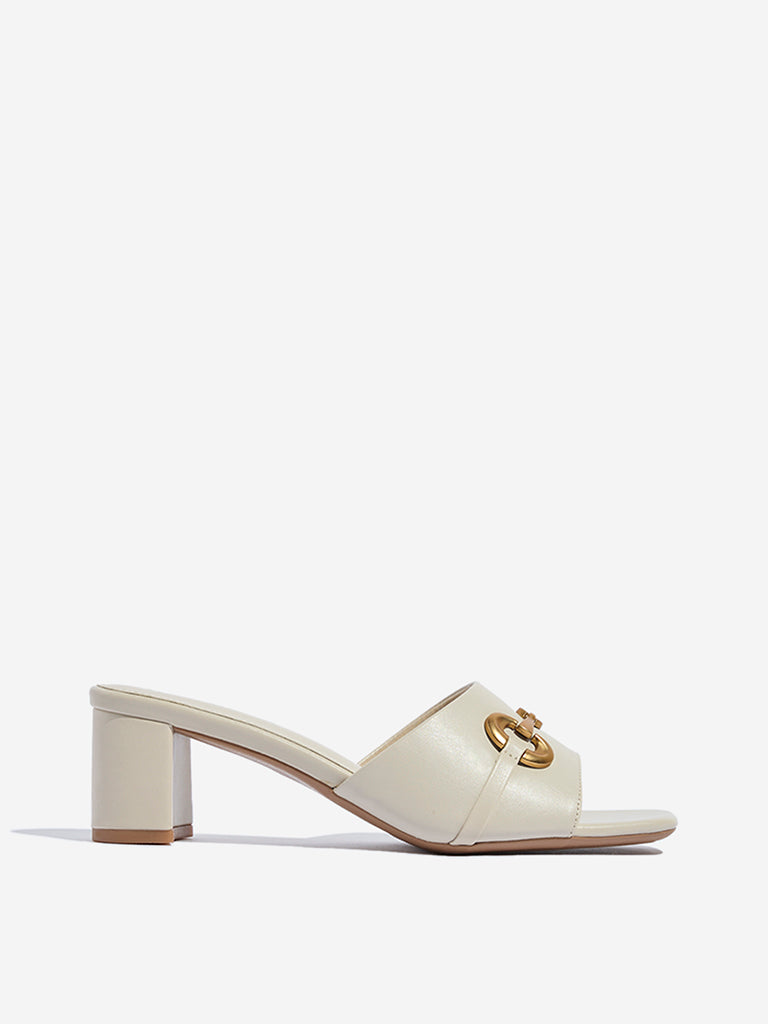 LUNA BLU Ivory Hardware-Detailed Block Heel Sandals