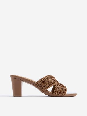 LUNA BLU Brown Floral Embroidered Heel Sandals