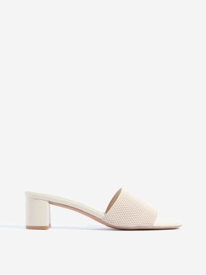LUNA BLU Ivory Knit-Textured Block Heel Sandals