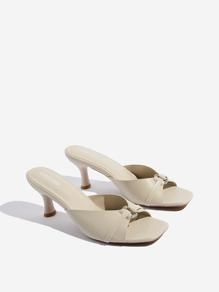 LUNA BLU Ivory Hardware-Detailed Kitten-Heel Sandals - Image 2