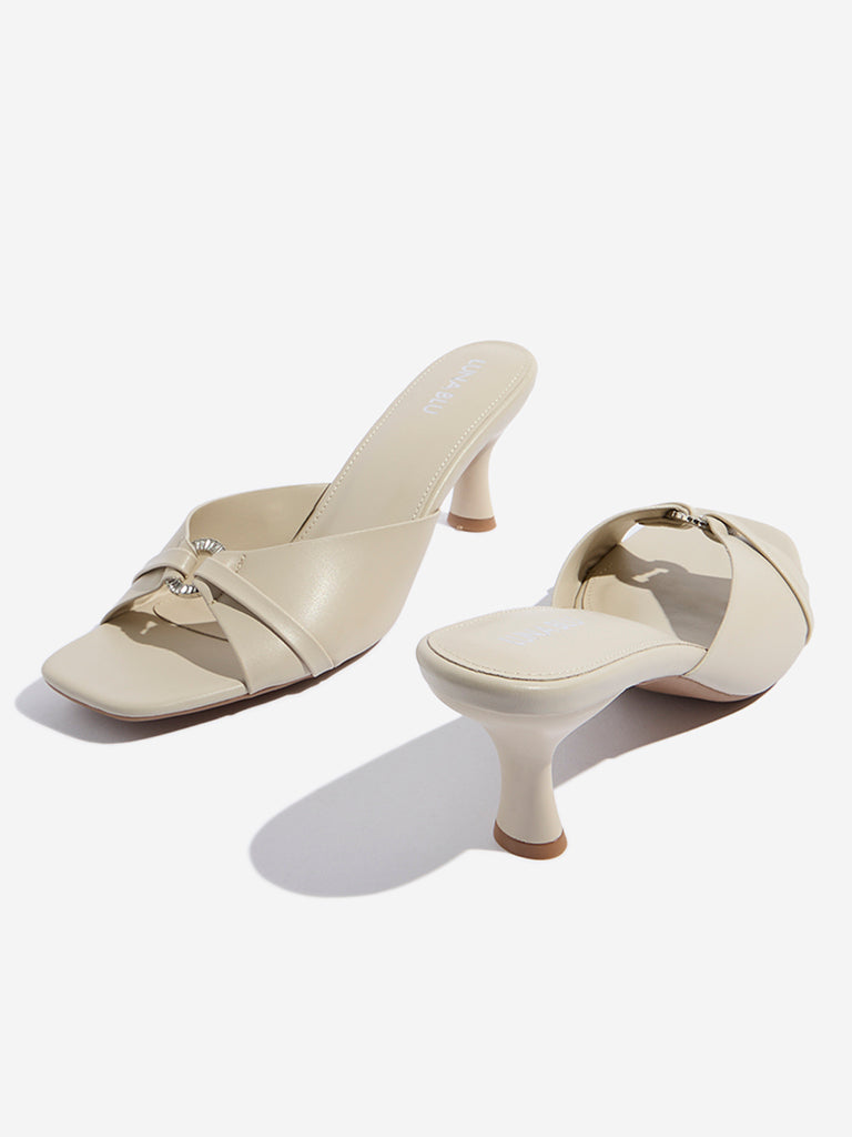 LUNA BLU Ivory Hardware-Detailed Kitten-Heel Sandals - Image 3