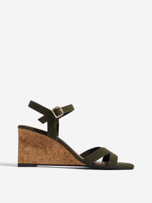 LUNA BLU Olive Slingback Wedge-Heel Sandals