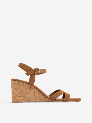 LUNA BLU Tan Slingback Wedge-Heel Sandals