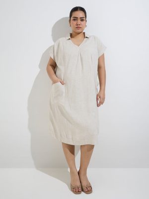 Gia Beige Solid A-Line Dress