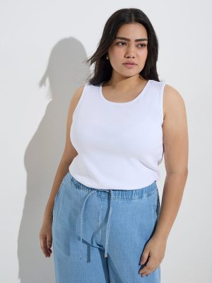 Gia White Ribbed Cotton-Blend Tank Top