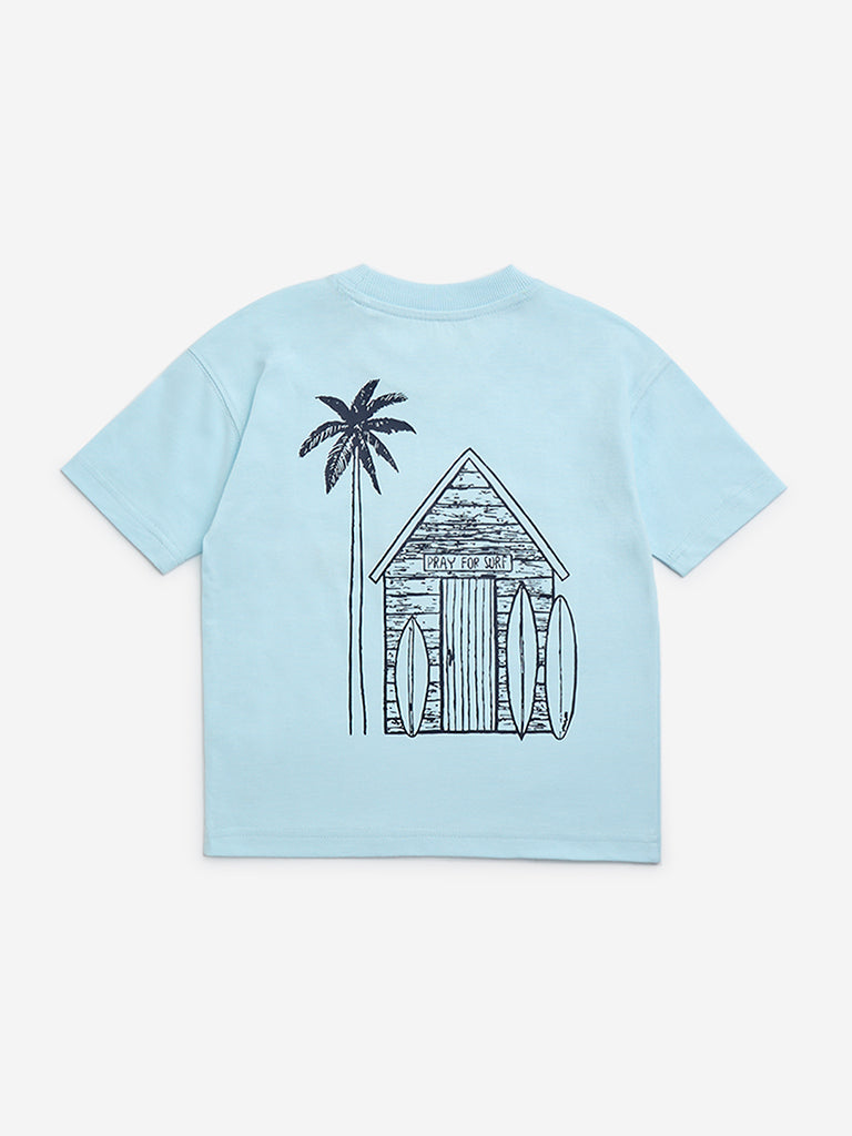 HOP Kids Blue Tropical Printed Cotton T-Shirt - Image 2