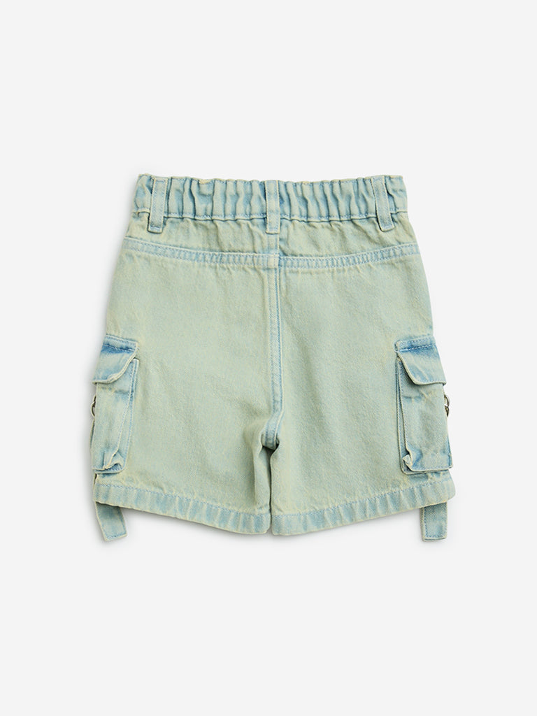 HOP Kids Blue Cargo-Style Mid-Rise Denim Shorts - Image 2