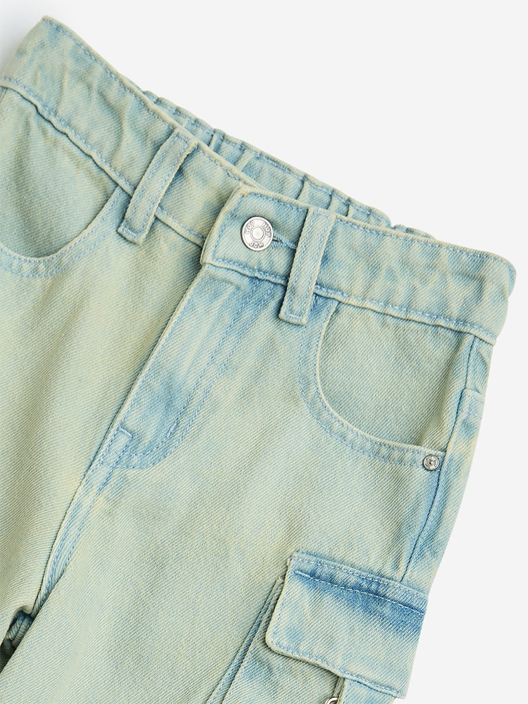 HOP Kids Blue Cargo-Style Mid-Rise Denim Shorts - Image 3