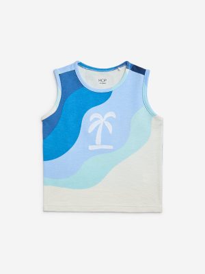 HOP Kids Blue Colour-Blocked Cotton T-Shirt