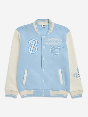 Y&F Kids Light Blue Text Embroidered Cotton Jacket