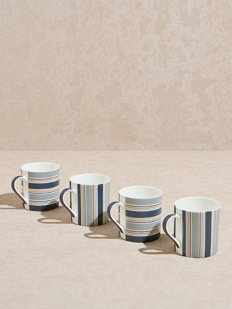 Westside Home Blue Stripe Printed Mugs (Set of 4)