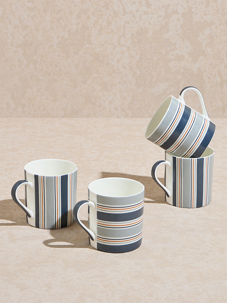 Westside Home Blue Stripe Printed Mugs (Set of 4) - Image 2
