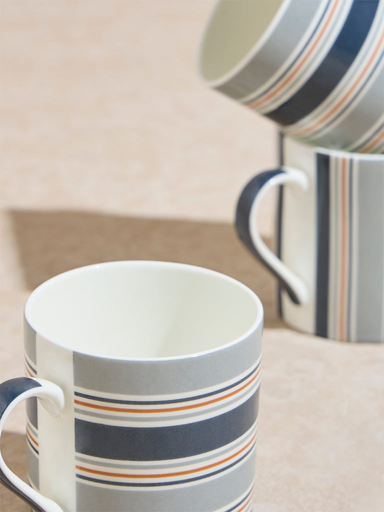 Westside Home Blue Stripe Printed Mugs (Set of 4) - Image 3