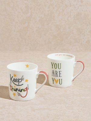 Westside Home White Typographic Design Mugs (Set of 2)