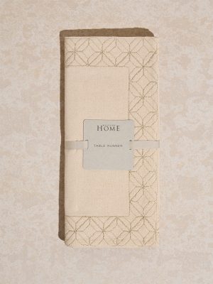 Westside Home Beige Geometric Embroidered Table Runner