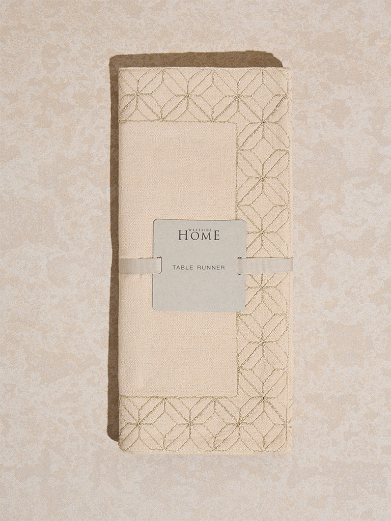Westside Home Beige Geometric Embroidered Table Runner