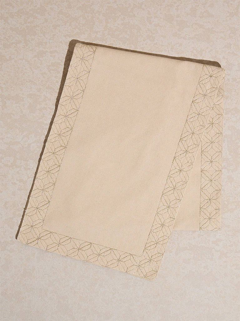 Westside Home Beige Geometric Embroidered Table Runner - Image 2