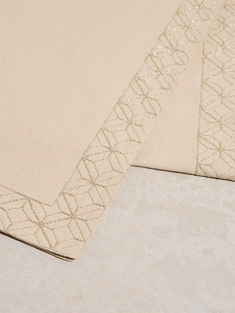 Westside Home Beige Geometric Embroidered Table Runner - Image 3