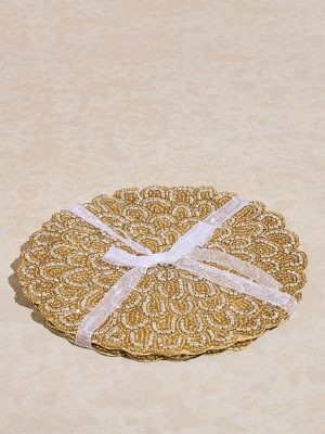 Westside Home Gold Beaded Embellished Trivet (Set of 2)