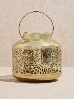 Westside Home Gold Floral Etched Metal Lantern