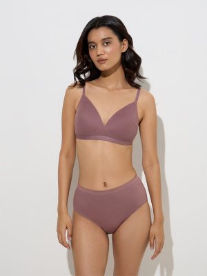 Wunderlove Mauve Ribbed-Textured Padded Bra