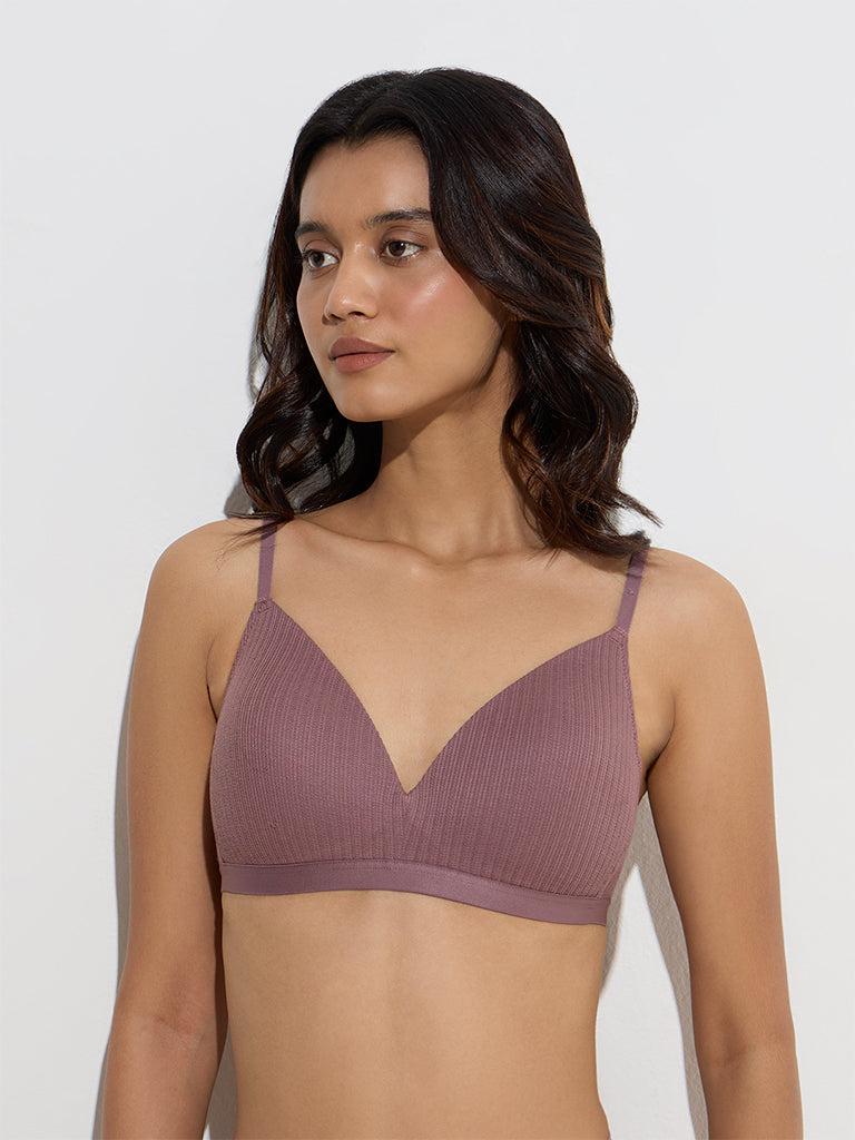 Wunderlove Mauve Ribbed-Textured Padded Bra - Image 2