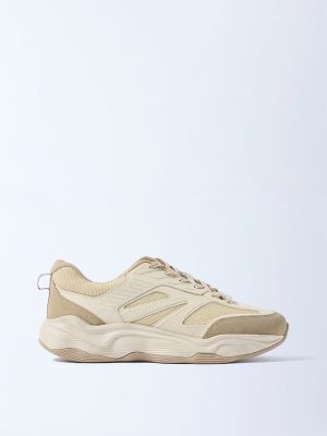SOLEPLAY Beige Mesh-Detailed Lace-Up Sneakers