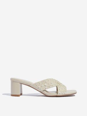 LUNA BLU Beige Pearlescent Heel Sandals