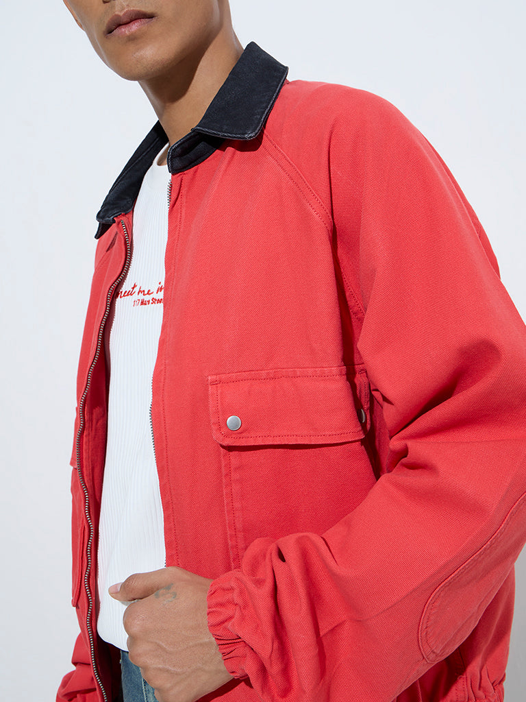 Nuon Red Relaxed-Fit Cotton Jacket - Image 2