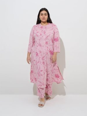 Diza Light Pink A-Line Cotton Kurta