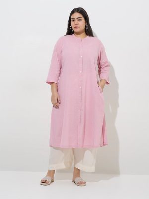 Diza Pink Solid Design A-Line Kurta