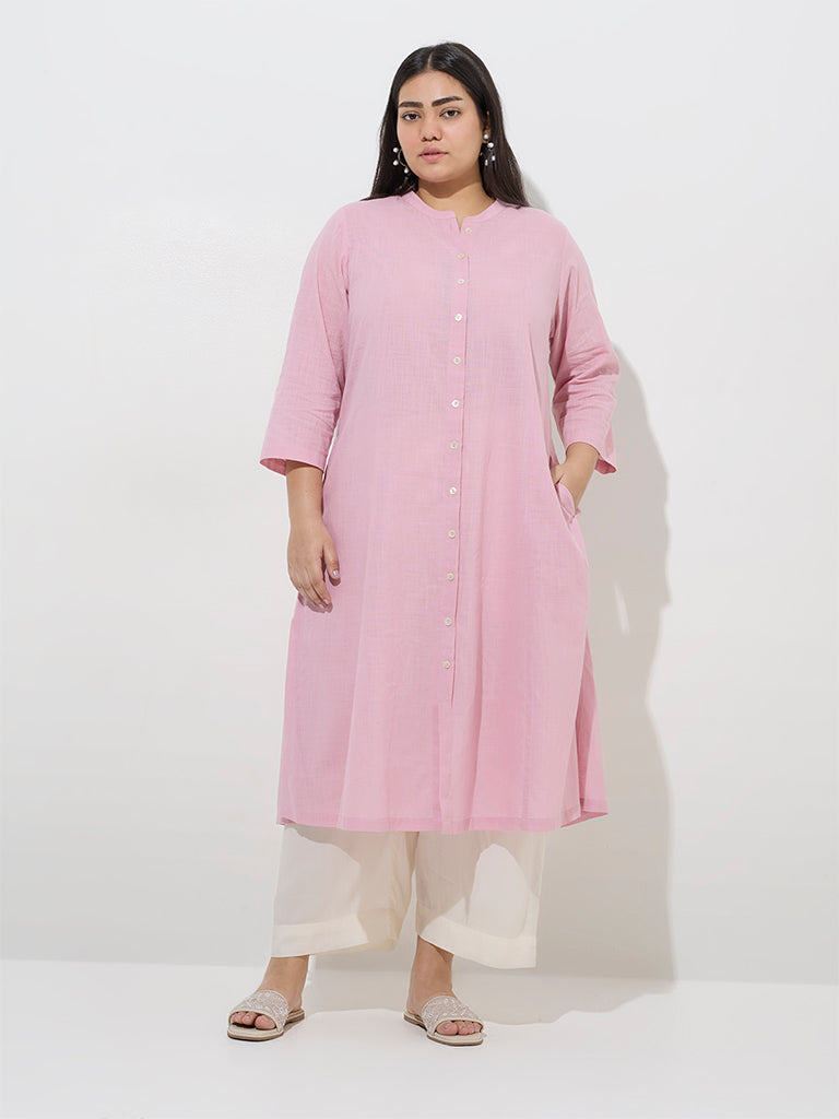 Diza Pink Solid Design A-Line Kurta