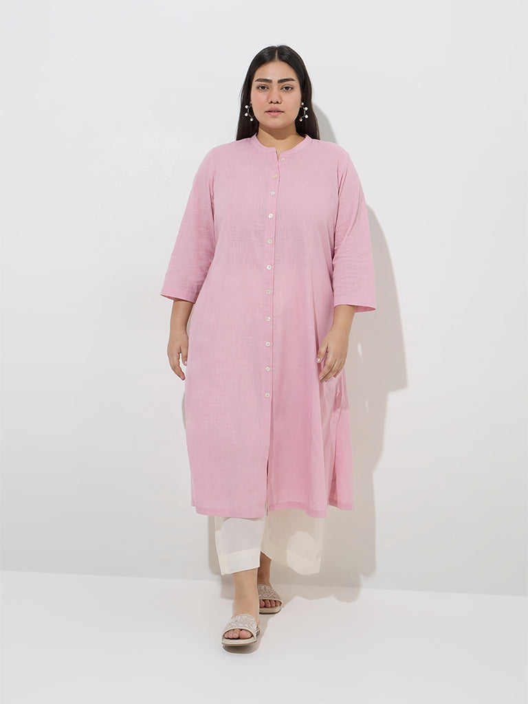Diza Pink Solid Design A-Line Kurta - Image 2