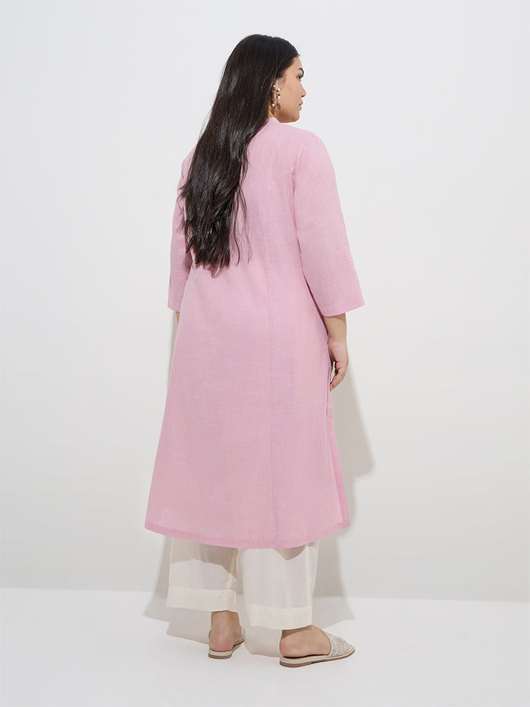 Diza Pink Solid Design A-Line Kurta - Image 4