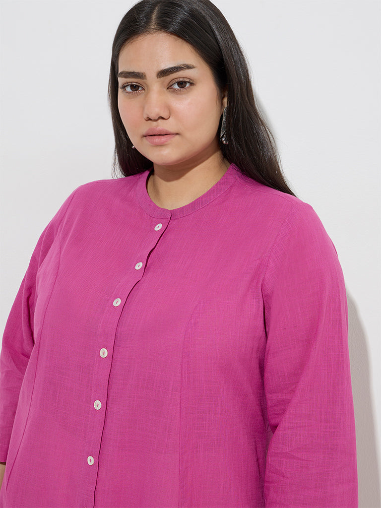 Diza Pink A-Line Cotton Kurta - Image 2