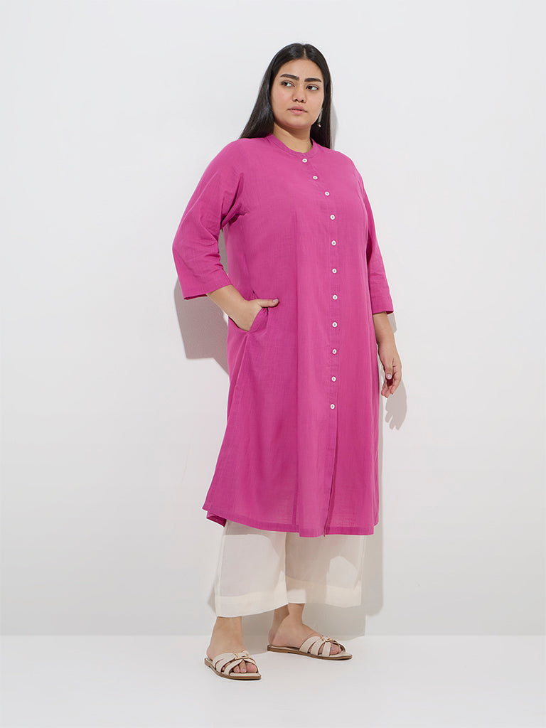 Diza Pink A-Line Cotton Kurta - Image 3