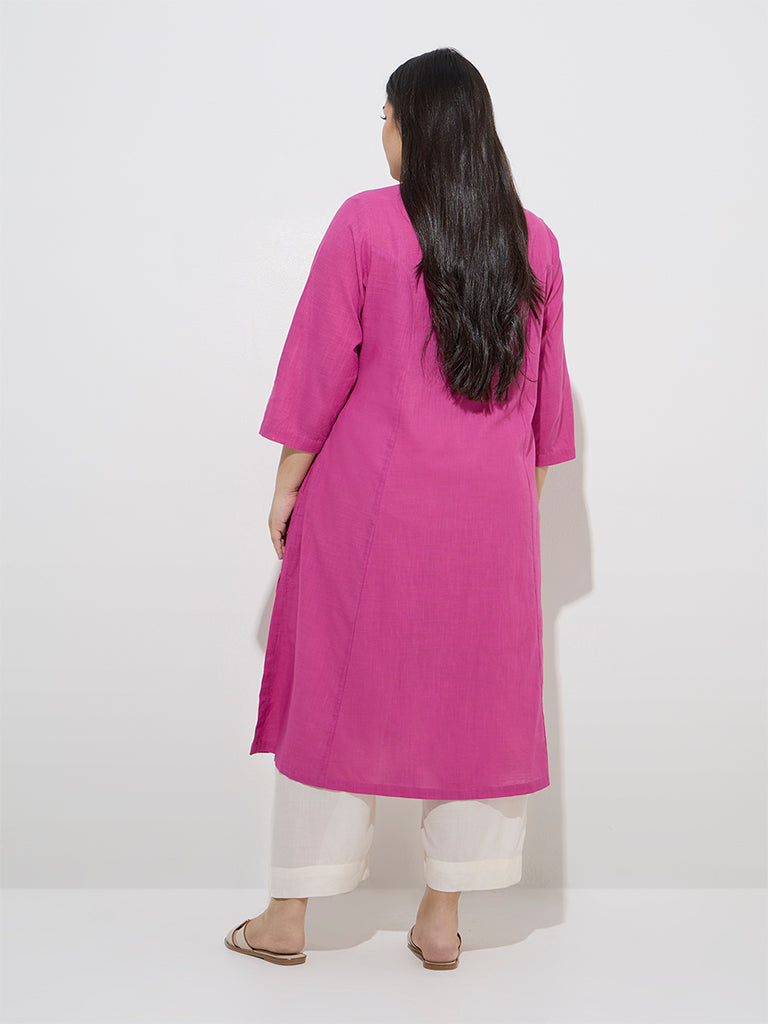 Diza Pink A-Line Cotton Kurta - Image 4