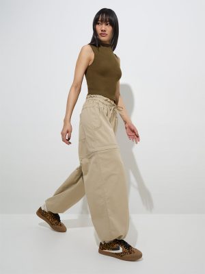 Nuon Beige High-Rise Cotton-Blend Joggers