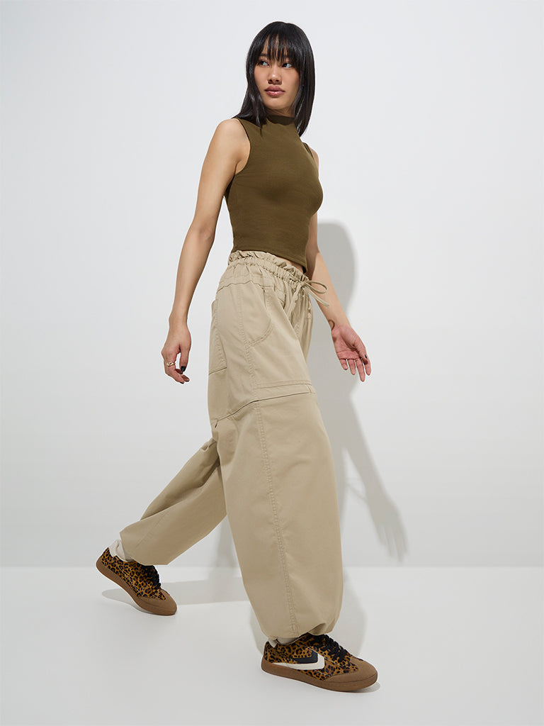 Nuon Beige High-Rise Cotton-Blend Joggers