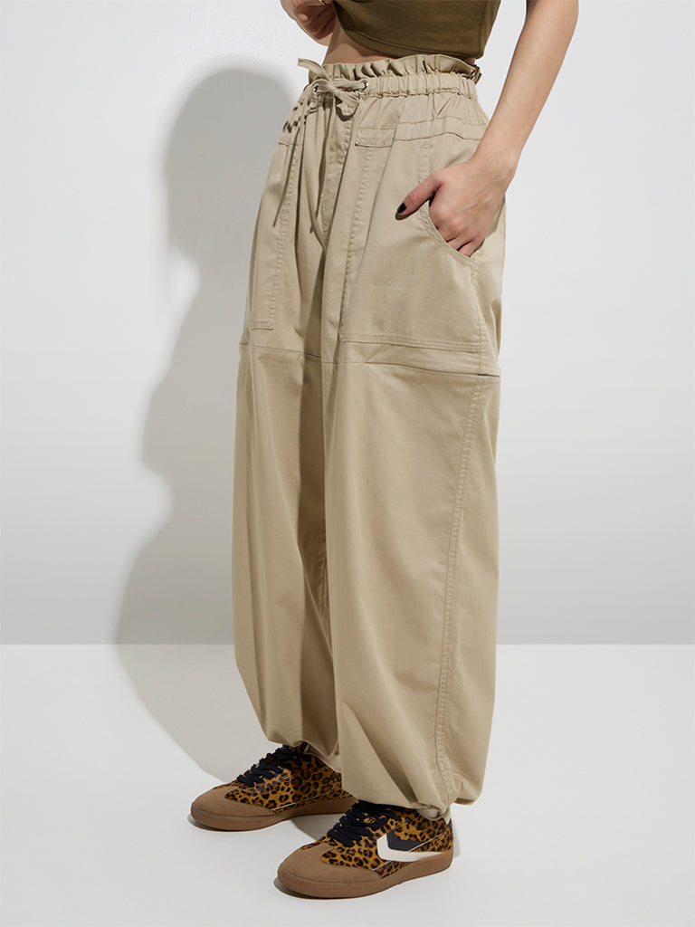 Nuon Beige High-Rise Cotton-Blend Joggers - Image 3