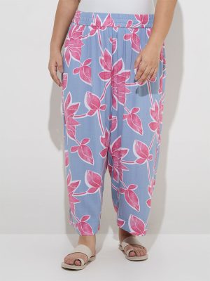 Diza Light Blue Floral Design Ethnic Pants