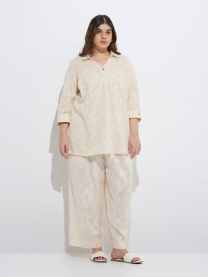 Diza Beige Jacquard Cotton Tunic