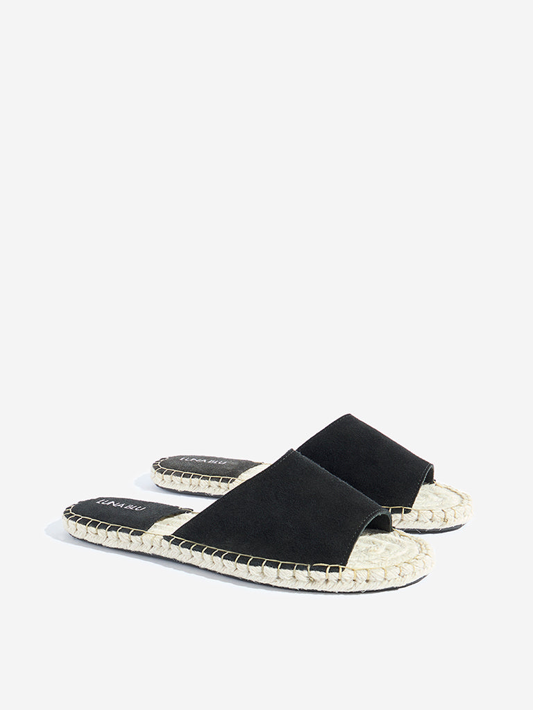 LUNA BLU Black Suede Espadrille Slides - Image 2