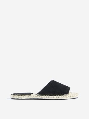 LUNA BLU Black Suede Espadrille Slides