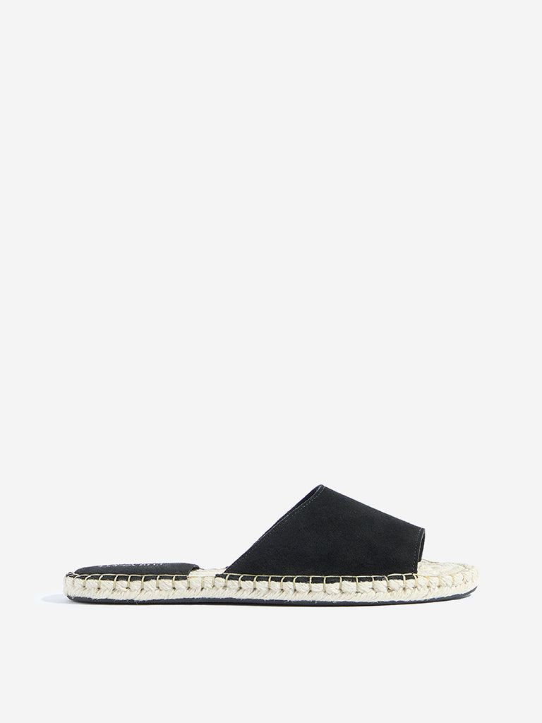 LUNA BLU Black Suede Espadrille Slides